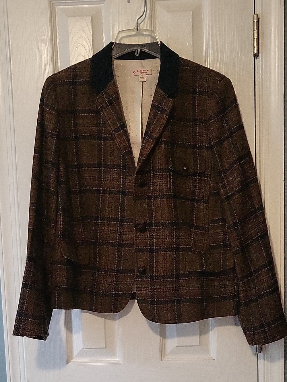 Brooks Brothers Brown Plaid Blazer with Black Collar